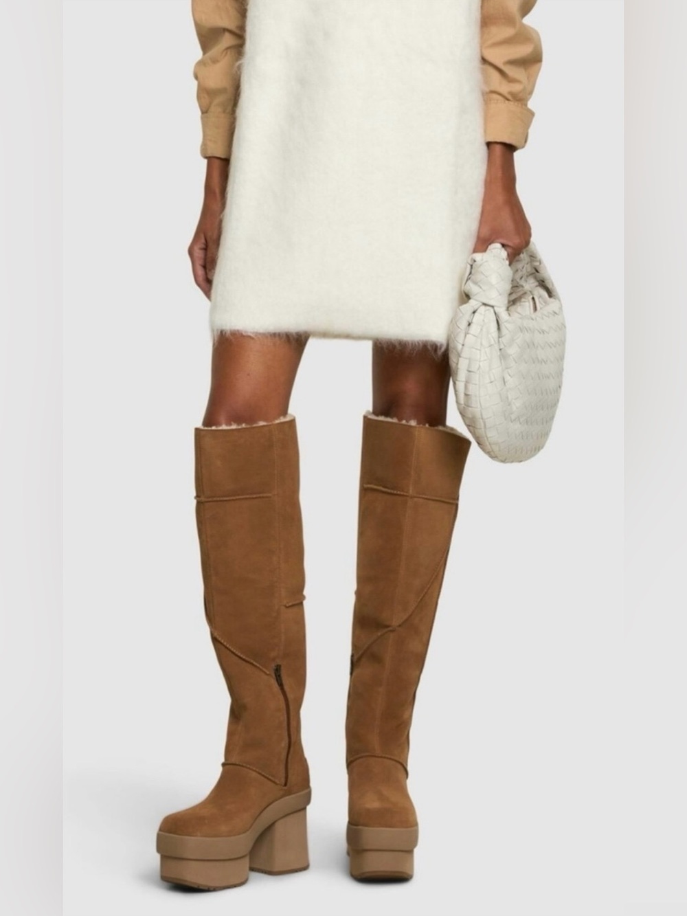 UGG Tall Platform Over-the-Knee Suede Boots in Chestnut